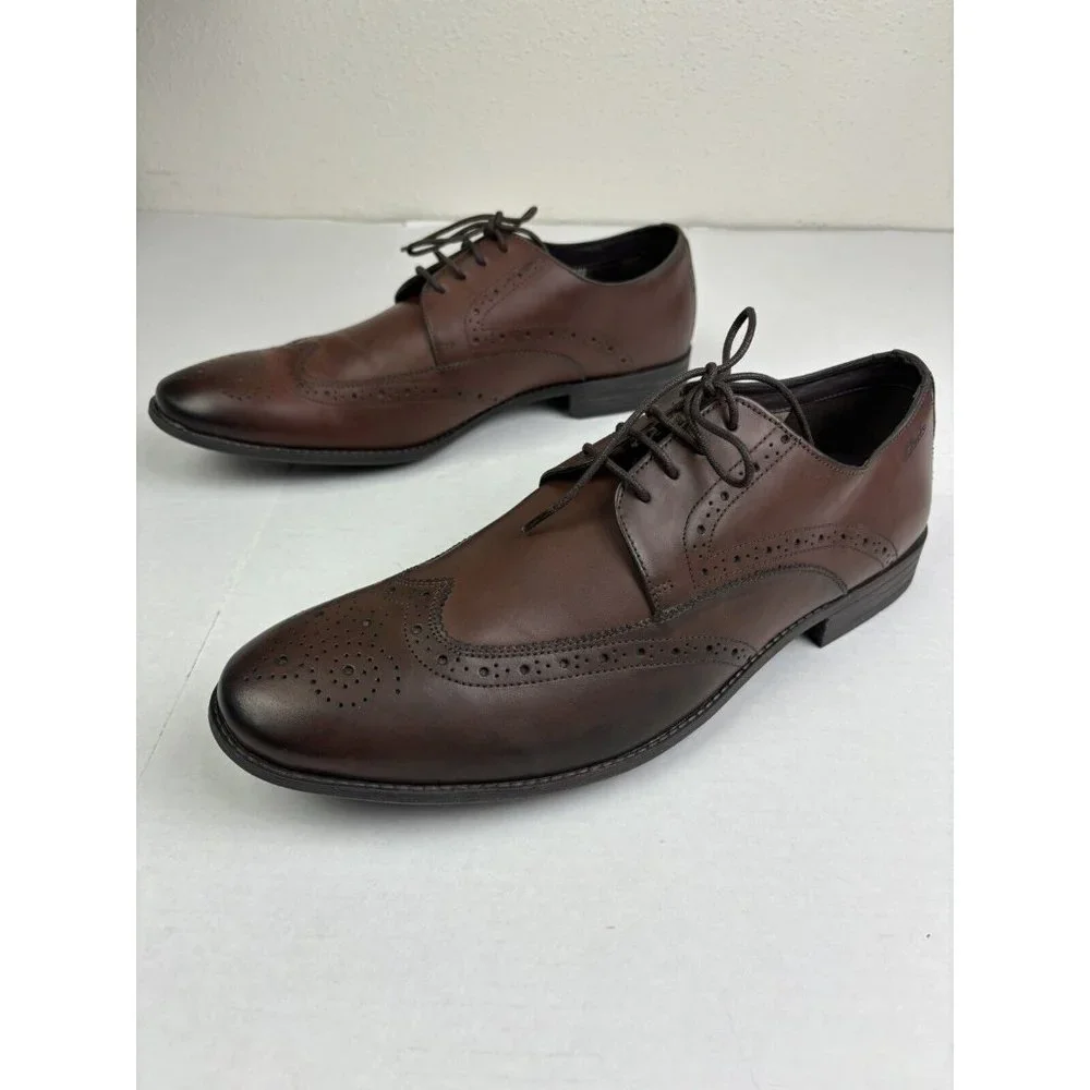 NEW CLARKS Chart Limit Brouge Lace Up Brown Leather Shoes Men's 12 Career Oxford